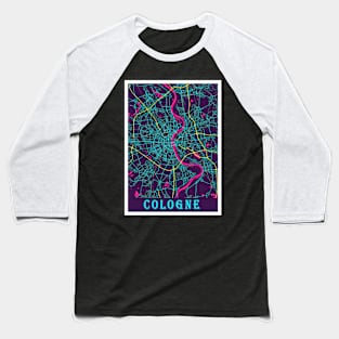 Cologne Neon City Map, Cologne Minimalist City Map Art Print Baseball T-Shirt